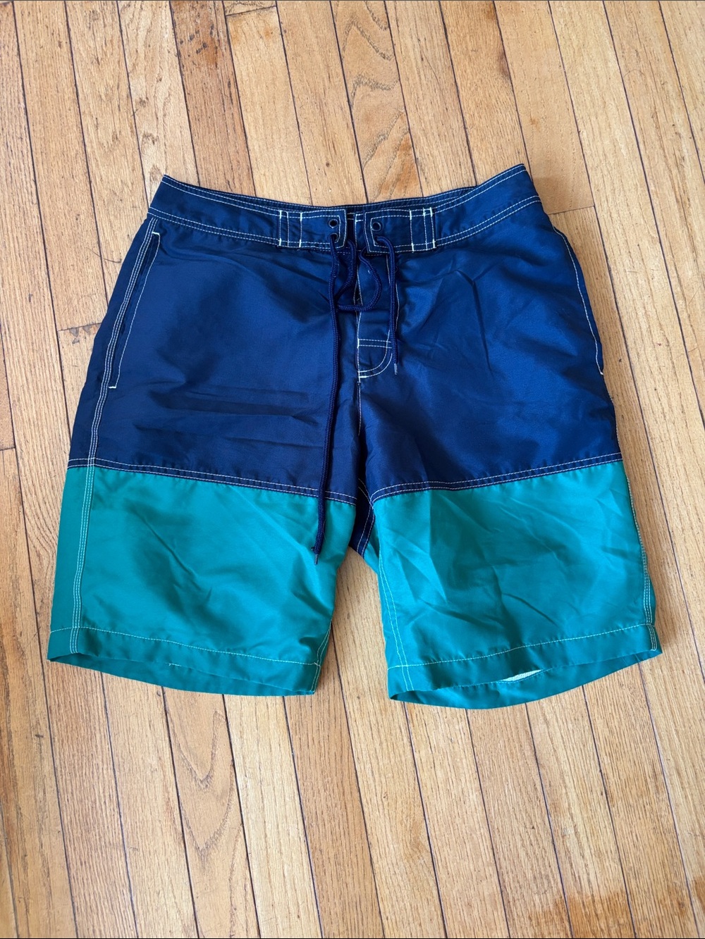 GAP Navy and Teal Colorblock Swim Board Shorts